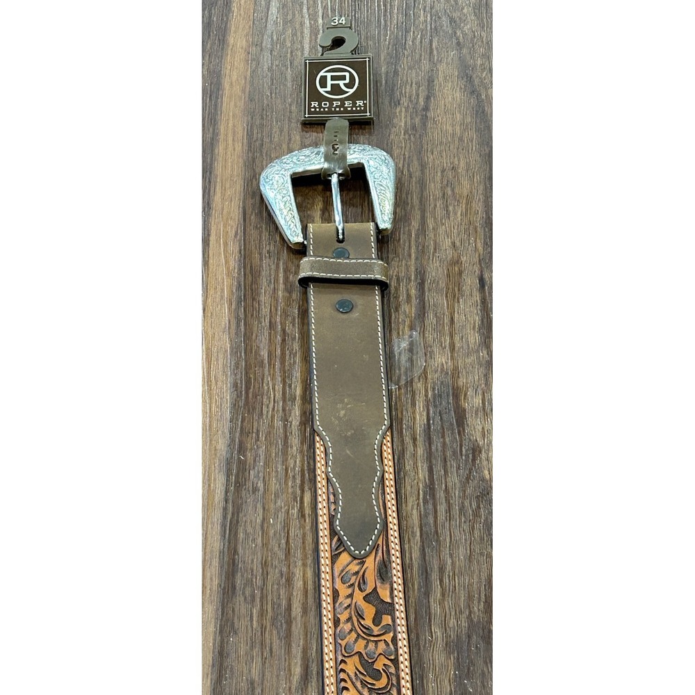 Roper Hand Tooled And Corner Stitched Size 34 Mens Belt